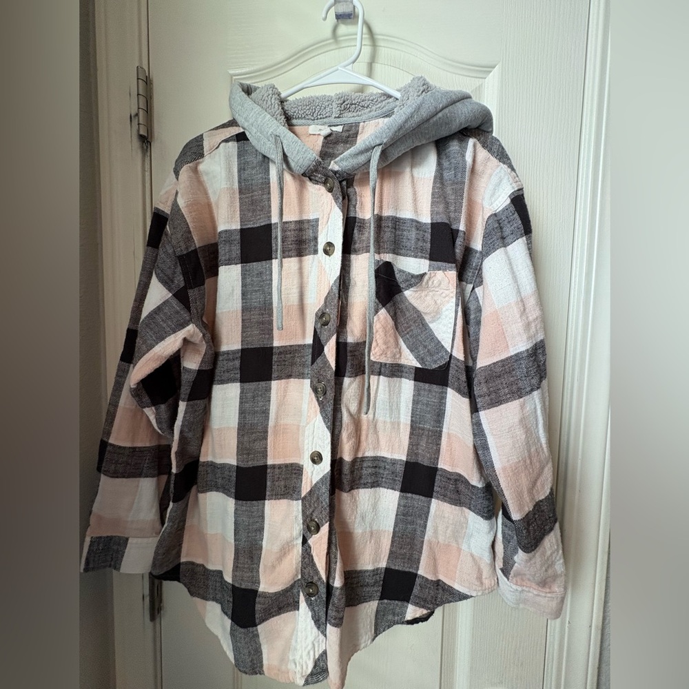 Maurices Plaid Flannel with Hood - Black, Gray, Pink